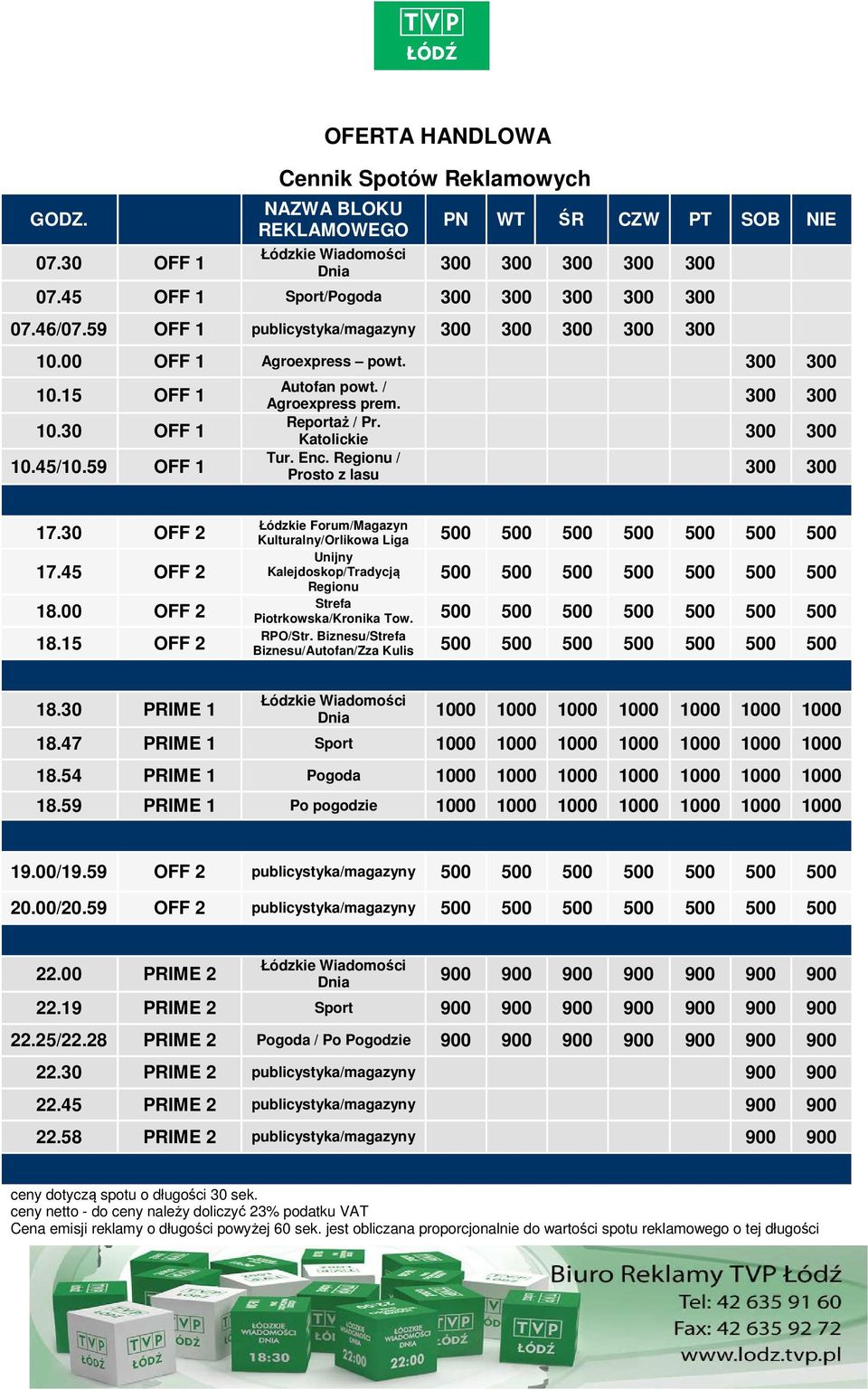 Katolickie 300 300 Tur. Enc. Regionu / Prosto z lasu 300 300 17.30 OFF 2 17.45 OFF 2 18.00 OFF 2 18.