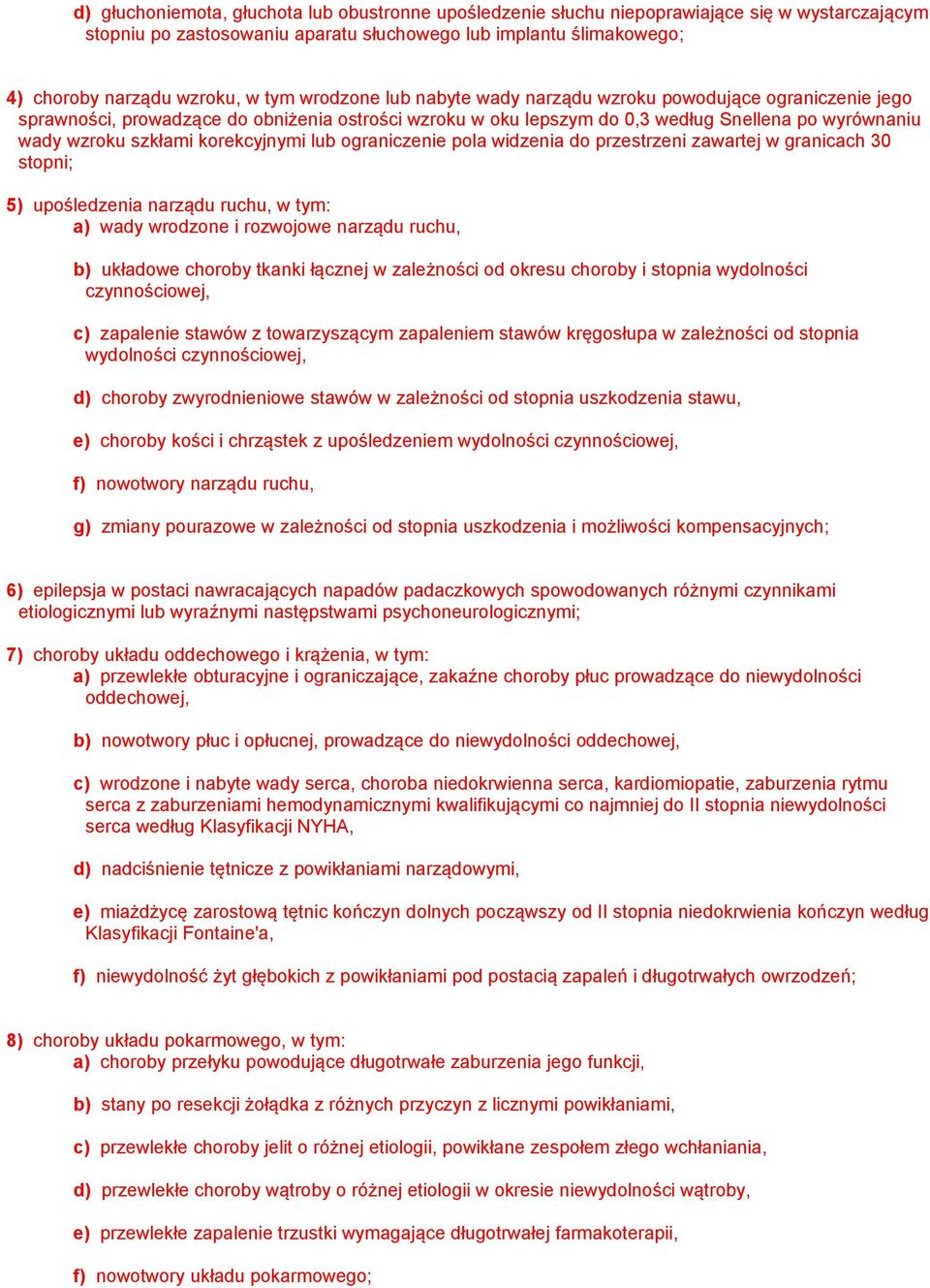 korekcyjnymi lub ograniczenie pola widzenia do przestrzeni zawartej w granicach 30 stopni; 5) upośledzenia narządu ruchu, w tym: a) wady wrodzone i rozwojowe narządu ruchu, b) układowe choroby tkanki