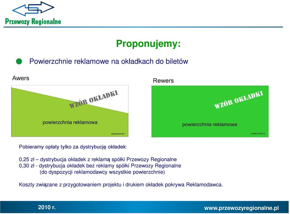 dystrybucja okładek bez reklamy spółki Przewozy Regionalne (do dyspozycji reklamodawcy