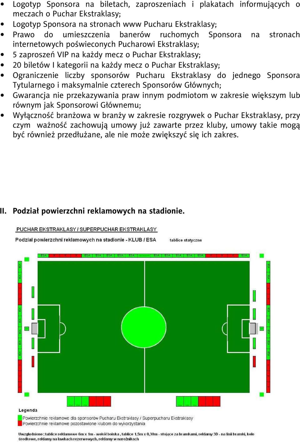 liczby sponsorów Pucharu Ekstraklasy do jednego Sponsora Tytularnego i maksymalnie czterech Sponsorów Głównych; Gwarancja nie przekazywania praw innym podmiotom w zakresie większym lub równym jak