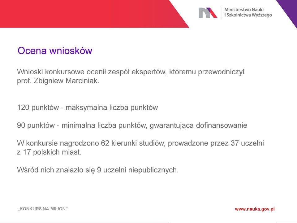 120 punktów - maksymalna liczba punktów 90 punktów - minimalna liczba punktów,