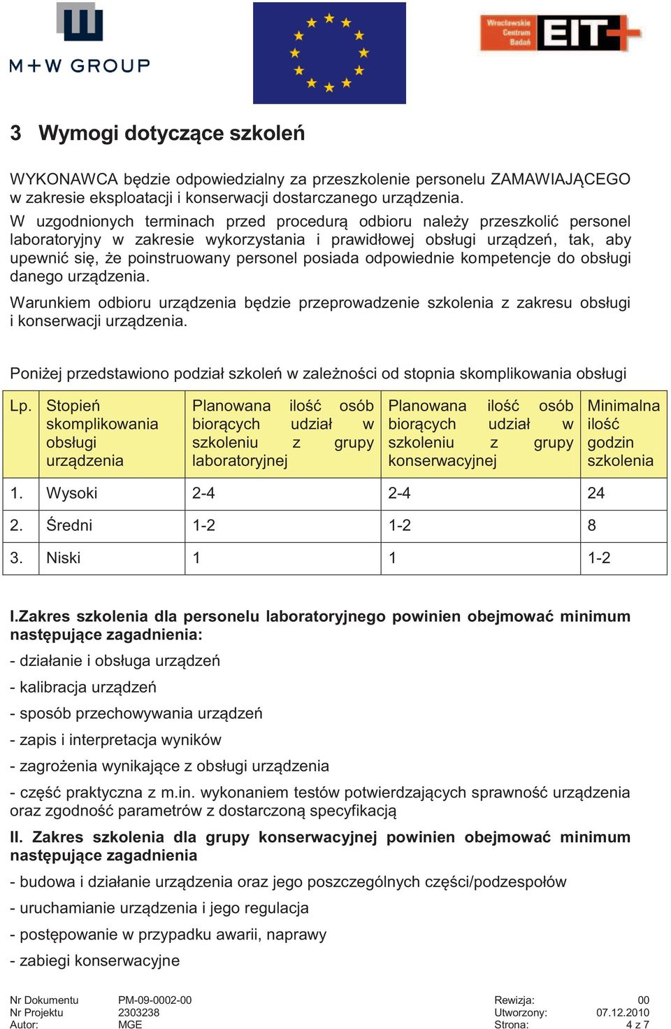 posiada odpowiednie kompetencje do obsługi danego urządzenia. Warunkiem odbioru urządzenia będzie przeprowadzenie szkolenia z zakresu obsługi i konserwacji urządzenia.