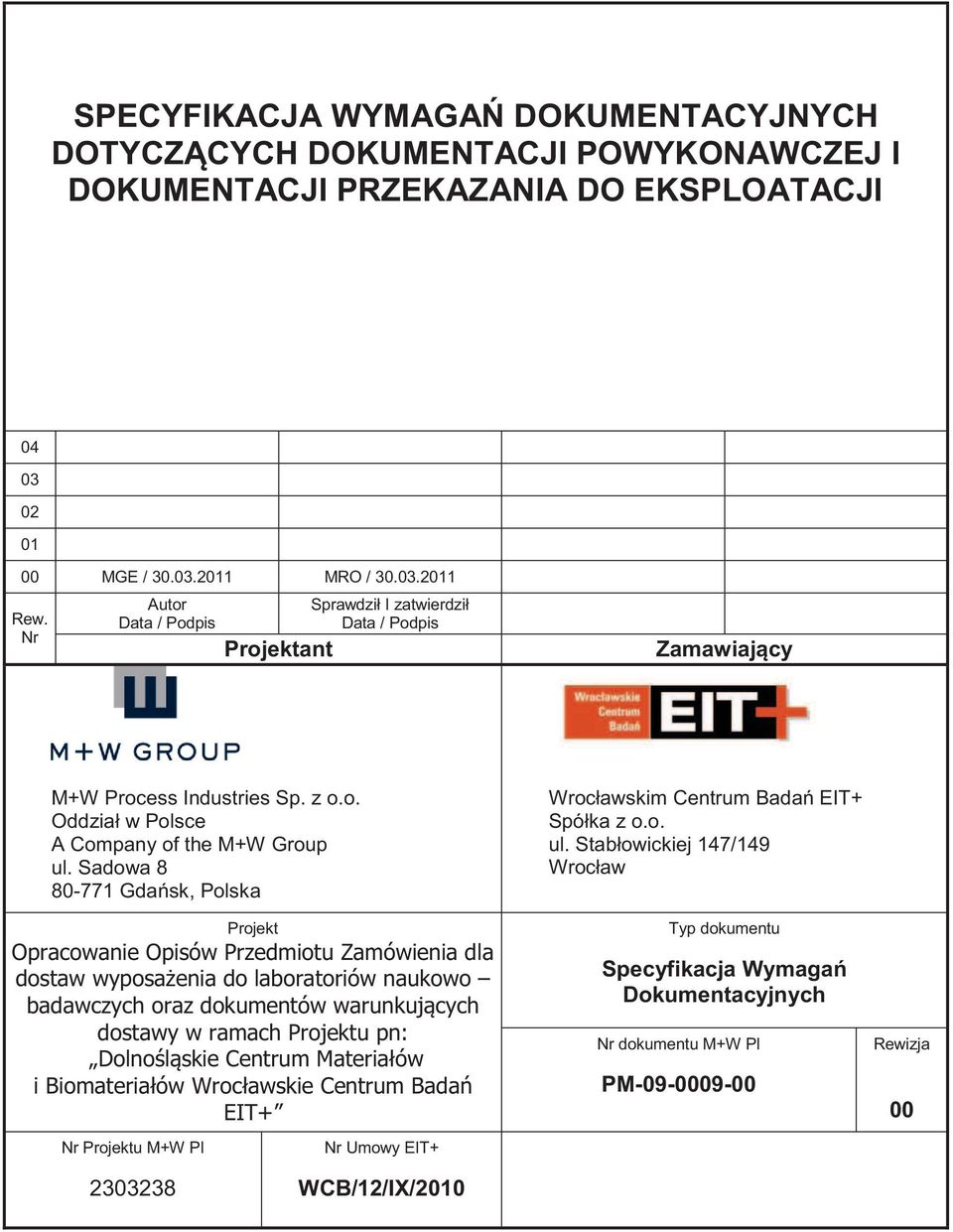 Sadowa 8 80-771 Gdańsk, Polska Projekt Opracowanie Opisów Przedmiotu Zamówienia dla dostaw wyposażenia do laboratoriów naukowo badawczych oraz dokumentów warunkujących dostawy w ramach Projektu pn: