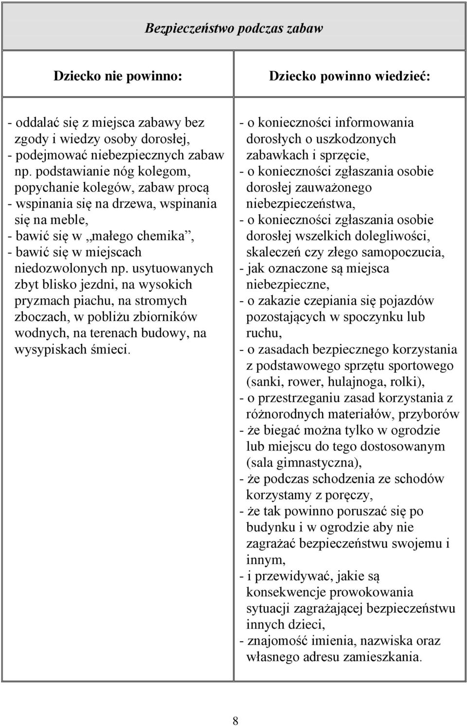 usytuowanych zbyt blisko jezdni, na wysokich pryzmach piachu, na stromych zboczach, w pobliżu zbiorników wodnych, na terenach budowy, na wysypiskach śmieci.