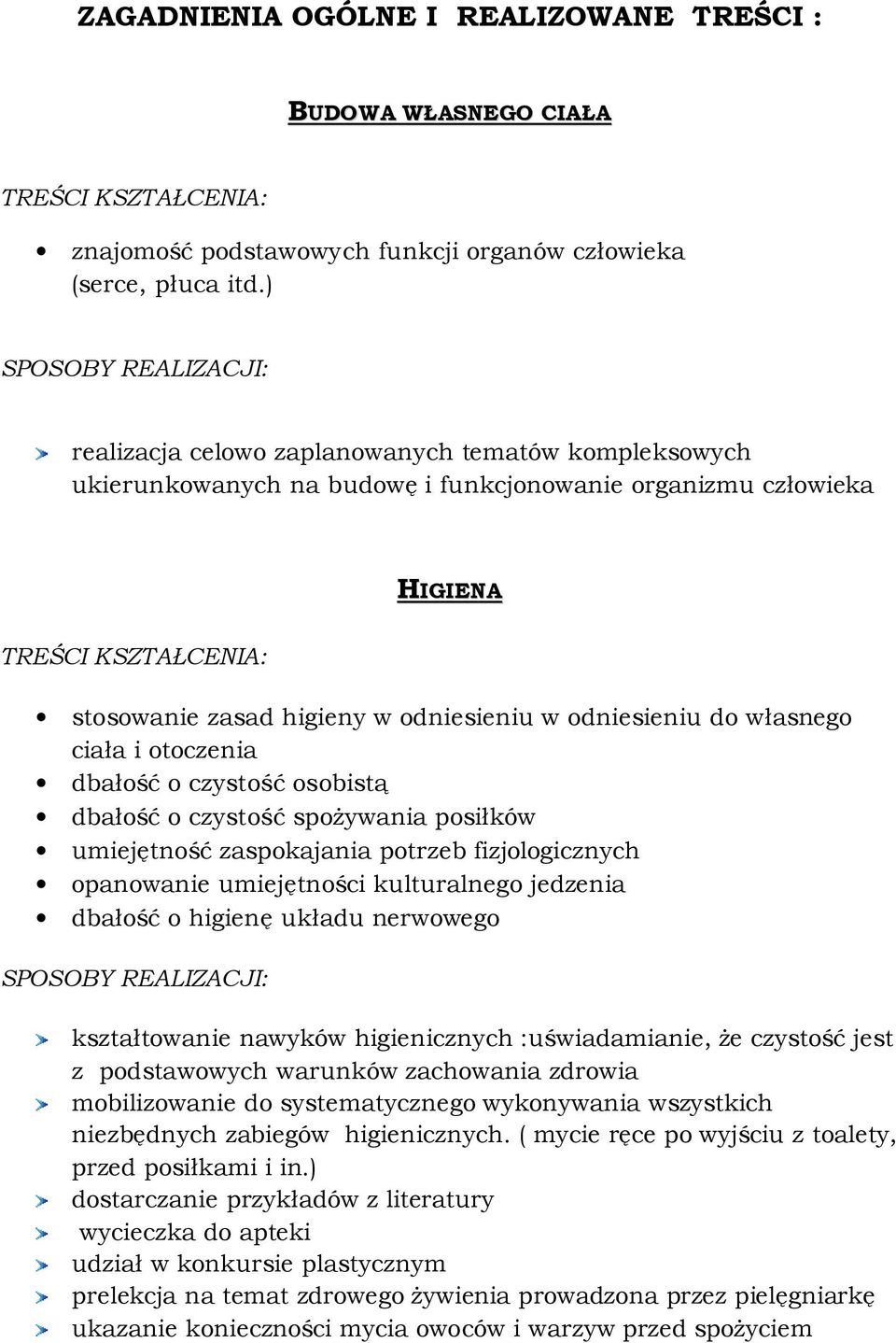 otoczenia dbałość o czystość osobistą dbałość o czystość spożywania posiłków umiejętność zaspokajania potrzeb fizjologicznych opanowanie umiejętności kulturalnego jedzenia dbałość o higienę układu