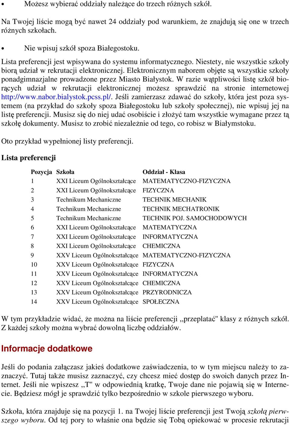 Elektronicznym naborem objęte są wszystkie szkoły ponadgimnazjalne prowadzone przez Miasto Białystok.