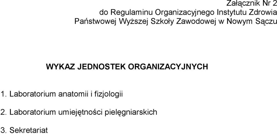 WYKAZ JEDNOSTEK ORGANIZACYJNYCH 1.