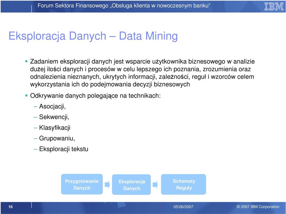 reguł i wzorców celem wykorzystania ich do podejmowania decyzji biznesowych Odkrywanie danych polegające na technikach: