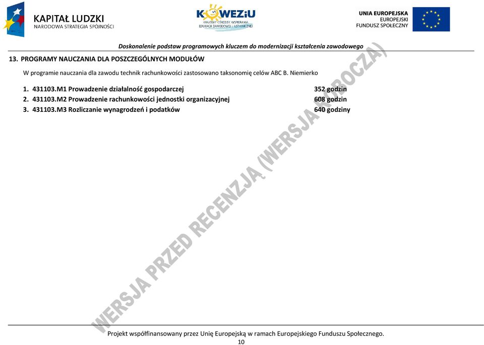 M1 rowadzenie działalność gospodarczej 352 godzin 2. 431103.M2 rowadzenie rachunkowości jednostki organizacyjnej 608 godzin 3.