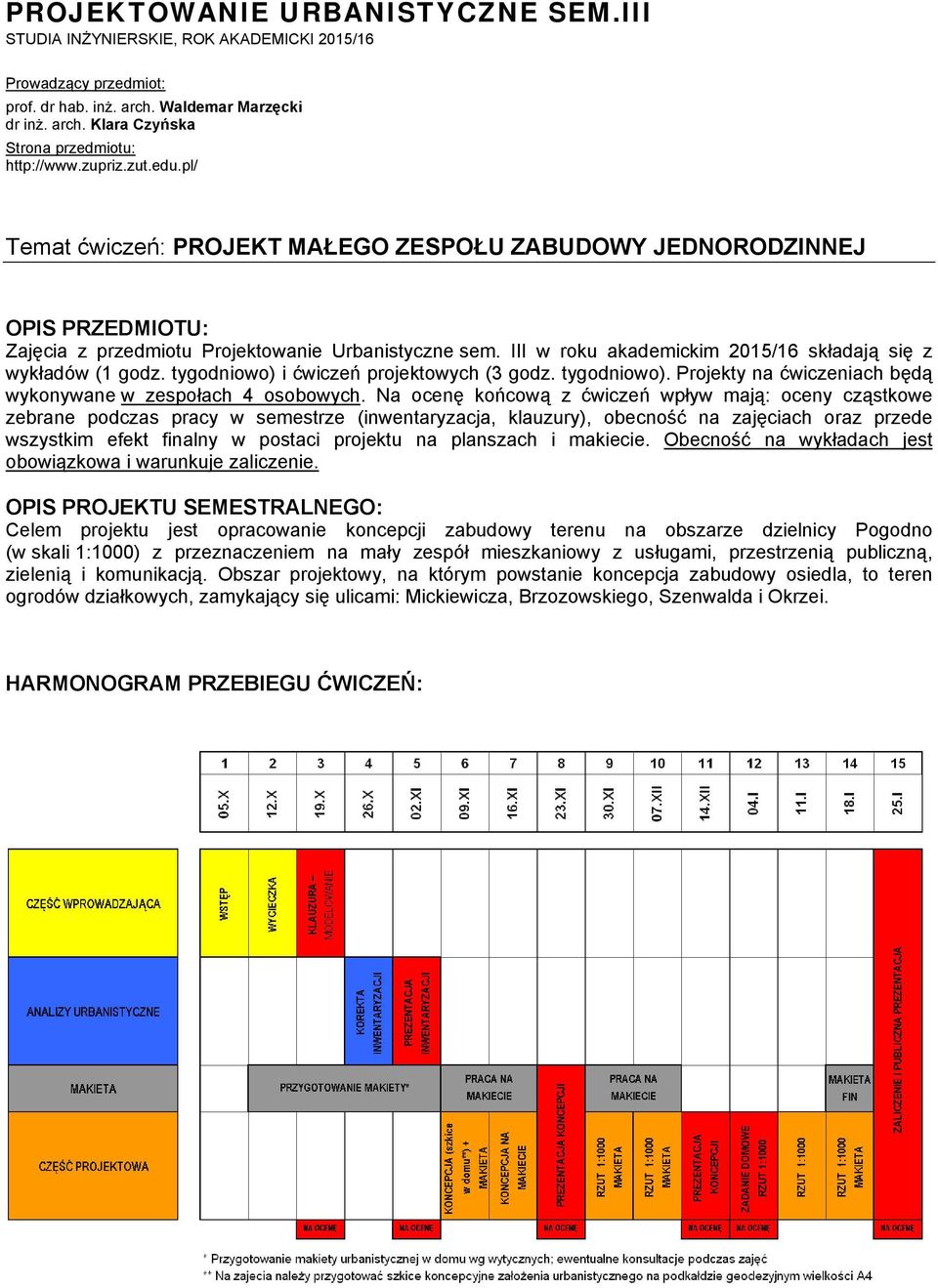 III w roku akademickim 2015/16 składają się z wykładów (1 godz. tygodniowo) i ćwiczeń projektowych (3 godz. tygodniowo). Projekty na ćwiczeniach będą wykonywane w zespołach 4 osobowych.