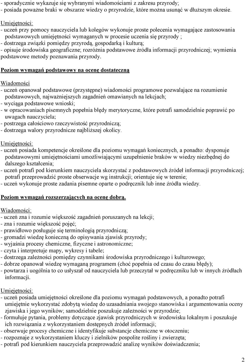 przyrodą, gospodarką i kulturą; - opisuje środowiska geograficzne; rozróżnia podstawowe źródła informacji przyrodniczej; wymienia podstawowe metody poznawania przyrody.