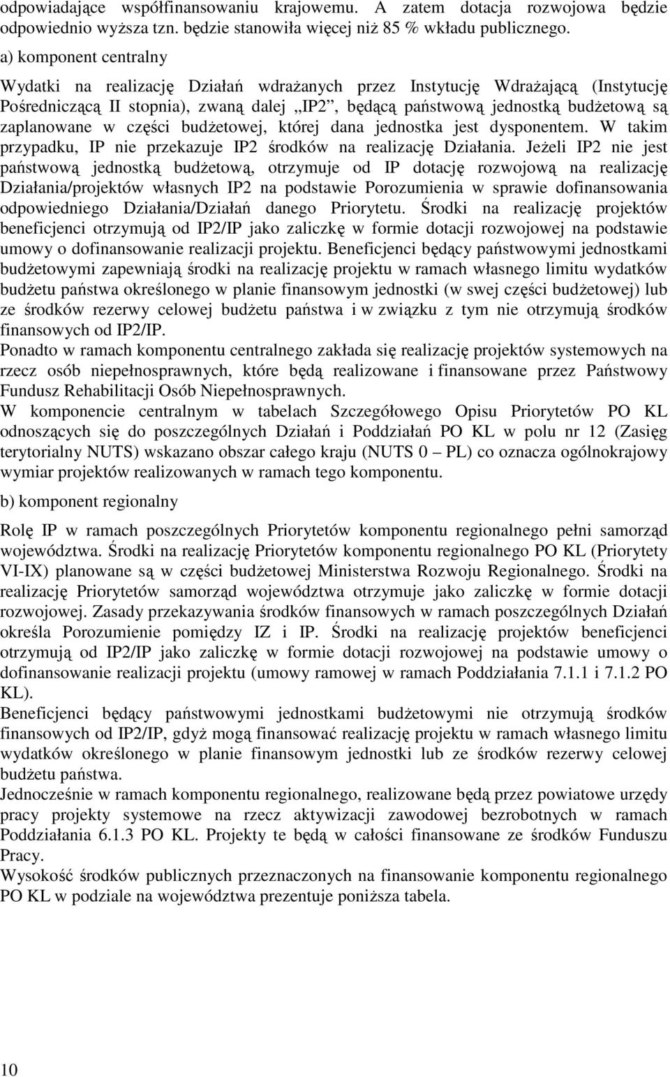 w części budŝetowej, której dana jednostka jest dysponentem. W takim przypadku, IP nie przekazuje IP2 środków na realizację Działania.