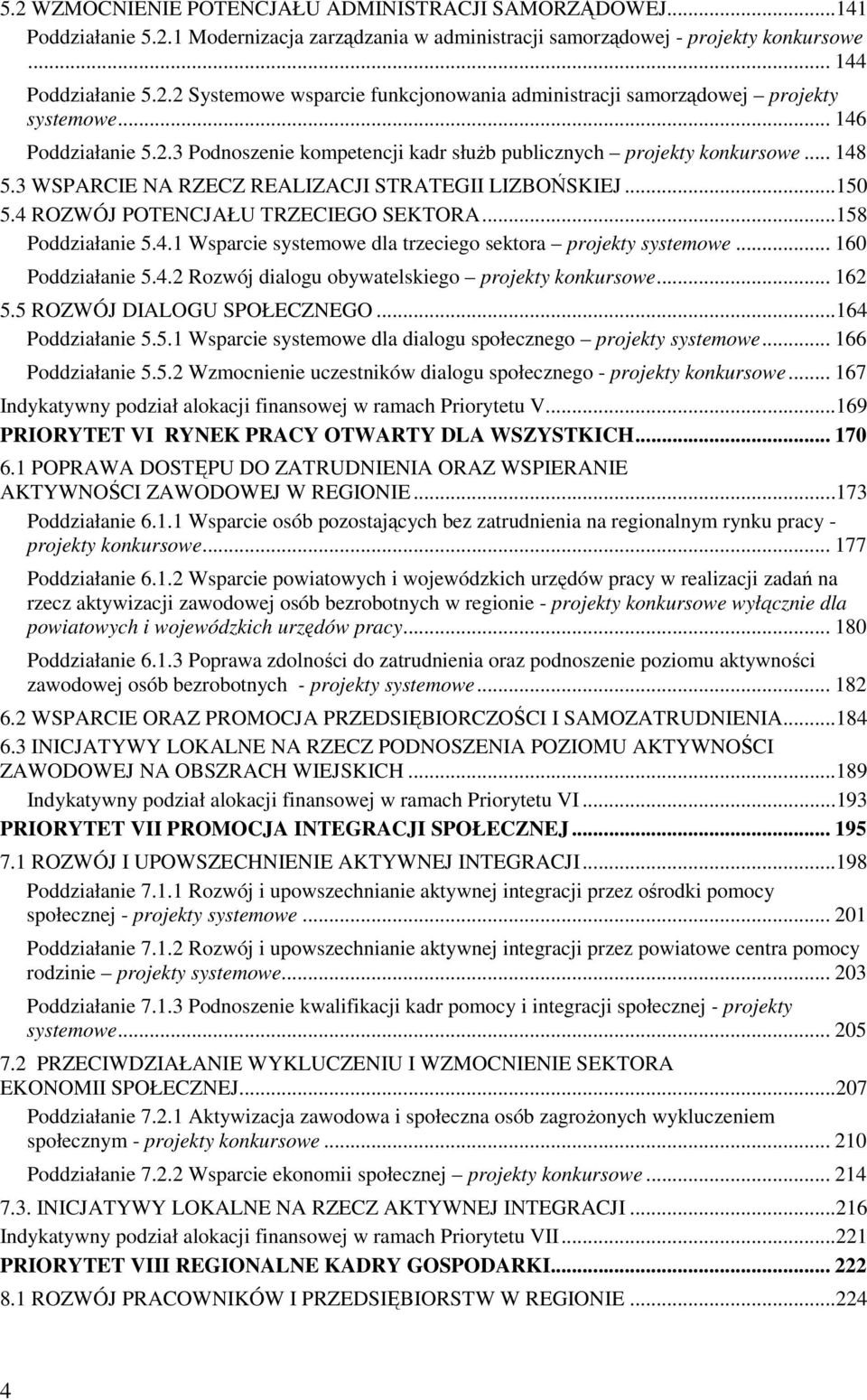 4 ROZWÓJ POTENCJAŁU TRZECIEGO SEKTORA...158 Poddziałanie 5.4.1 Wsparcie systemowe dla trzeciego sektora projekty systemowe... 160 Poddziałanie 5.4.2 Rozwój dialogu obywatelskiego projekty konkursowe.