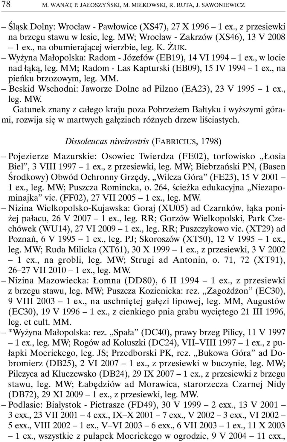 MM; Radom - Las Kapturski (EB09), 15 IV 1994 1 ex., na pieńku brzozowym, leg. MM. Beskid Wschodni: Jaworze Dolne ad Pilzno (EA23), 23 V 1995 1 ex., leg. MW.