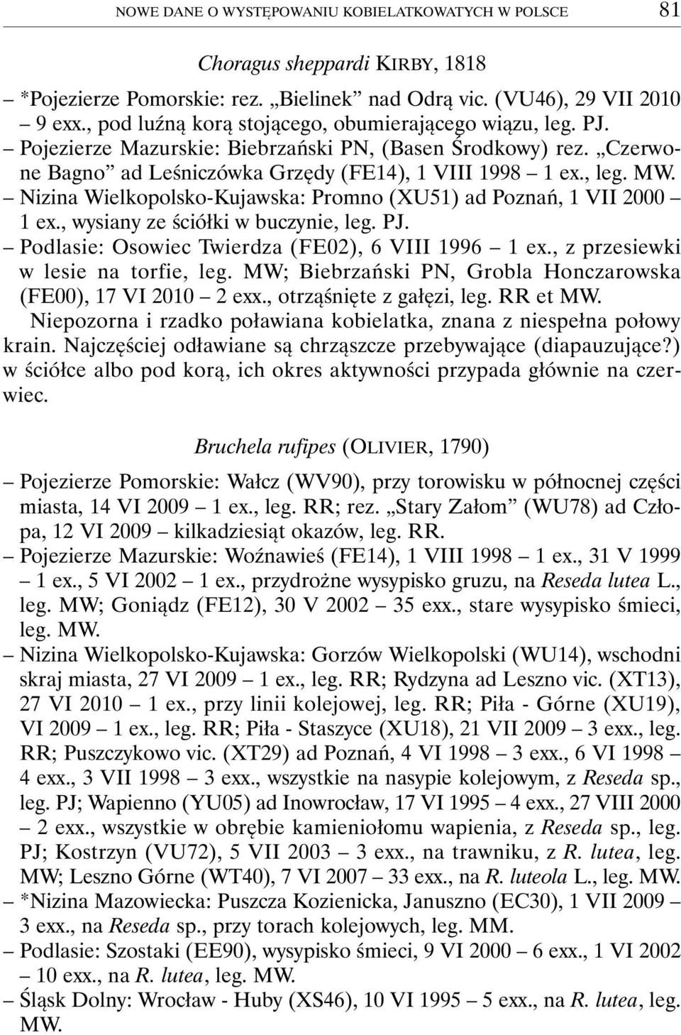 Nizina Wielkopolsko-Kujawska: Promno (XU51) ad Poznań, 1 VII 2000 1 ex., wysiany ze ściółki w buczynie, leg. PJ. Podlasie: Osowiec Twierdza (FE02), 6 VIII 1996 1 ex.