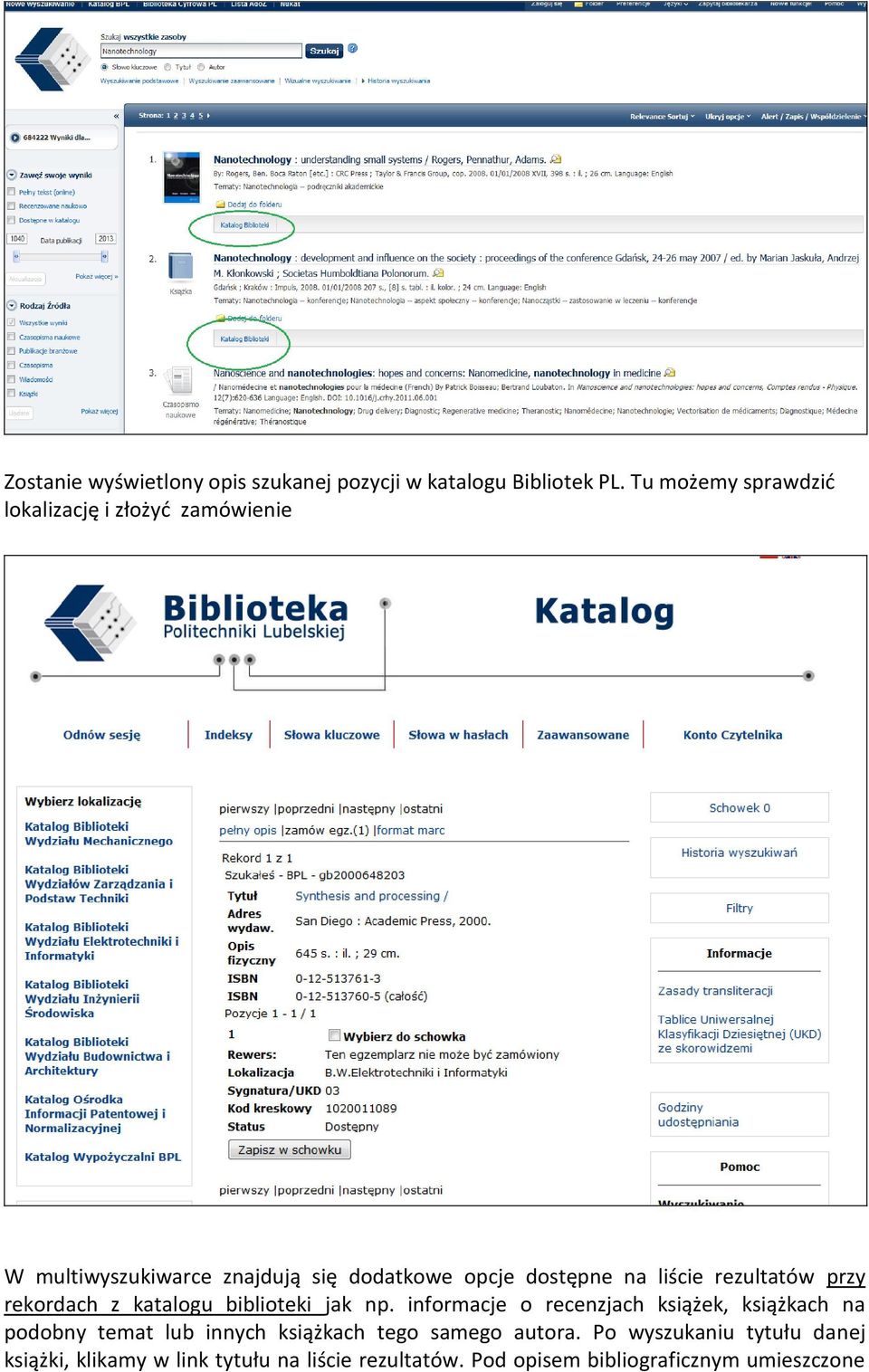 liście rezultatów przy rekordach z katalogu biblioteki jak np.