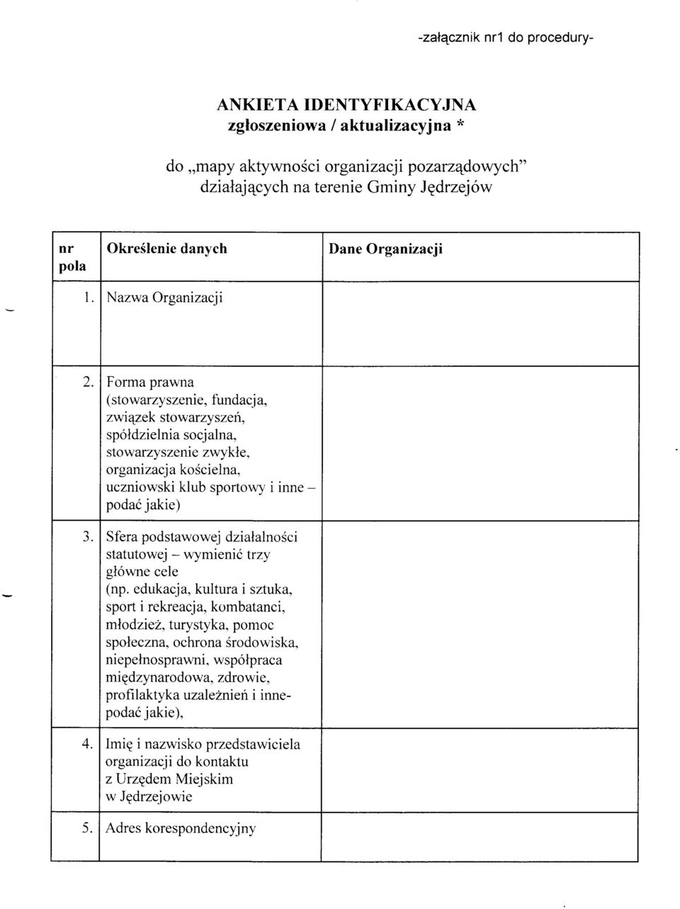 Forma prawna (stowarzys zenie, fundacj a, zwiqzek stowarzyszeú, spóldzielnia socjalna, stowarzyszenie zwykle, or ganizacj a ko Sci el na, uczniowski klub sportowy i inne - podaó jakie) 3.