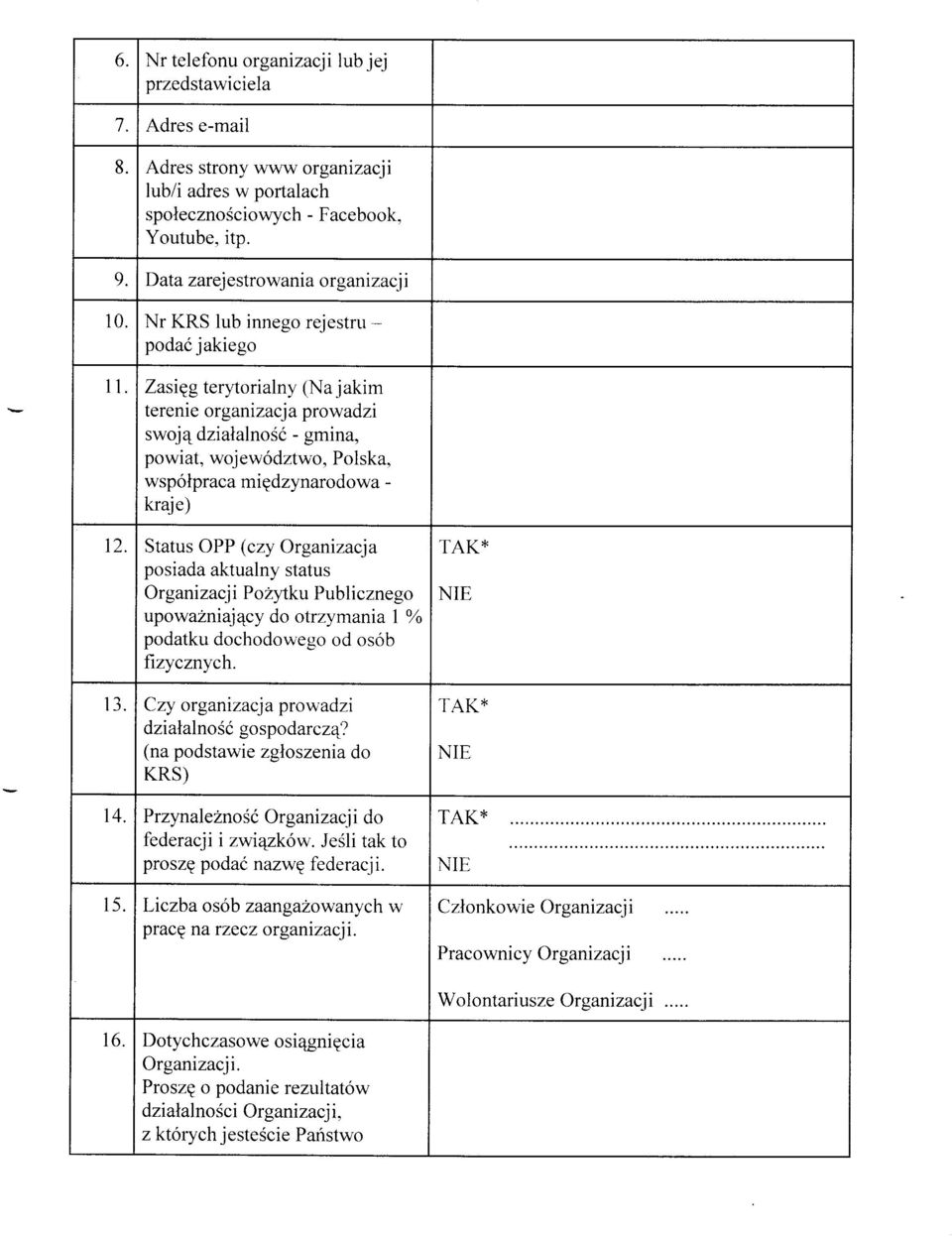 torialny (Na jakim terenie or ganizacj a prowadzi swojq dzialalnosó - gmina, powiat, woj ewództwo, Polska, wspóipraca miedzynarodowa - kraje) 12.