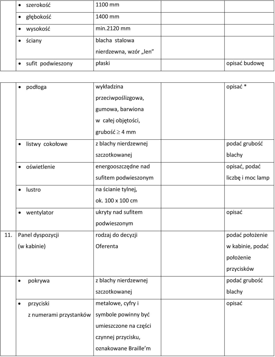 blachy nierdzewnej szczotkowanej oświetlenie energooszczędne nad sufitem podwieszonym lustro na ścianie tylnej, ok. 100 x 100 cm wentylator ukryty nad sufitem podwieszonym 11.