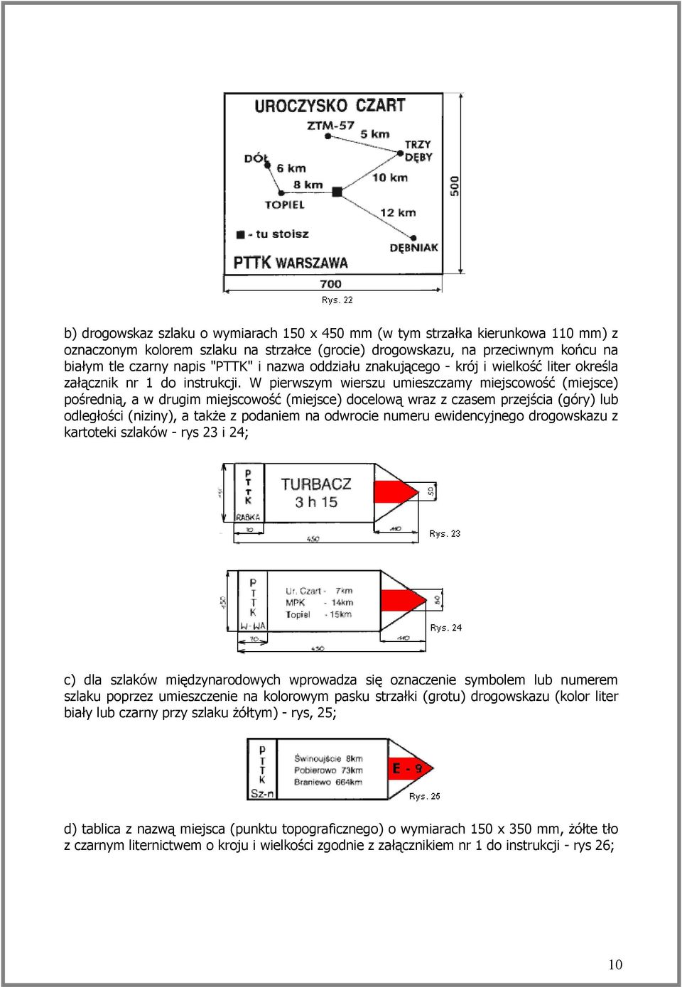 W pierwszym wierszu umieszczamy miejscowość (miejsce) pośrednią, a w drugim miejscowość (miejsce) docelową wraz z czasem przejścia (góry) lub odległości (niziny), a także z podaniem na odwrocie