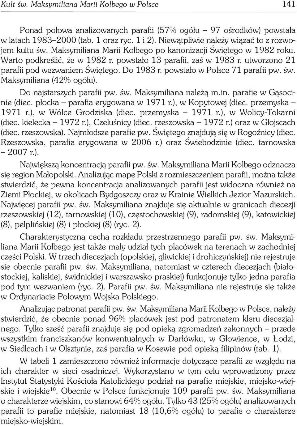 utworzono 21 parafii pod wezwaniem Świętego. Do 1983 r. powstało w Polsce 71 parafii pw. św. Maksymiliana (42% ogółu). Do najstarszych parafii pw. św. Maksymiliana należą m.in.