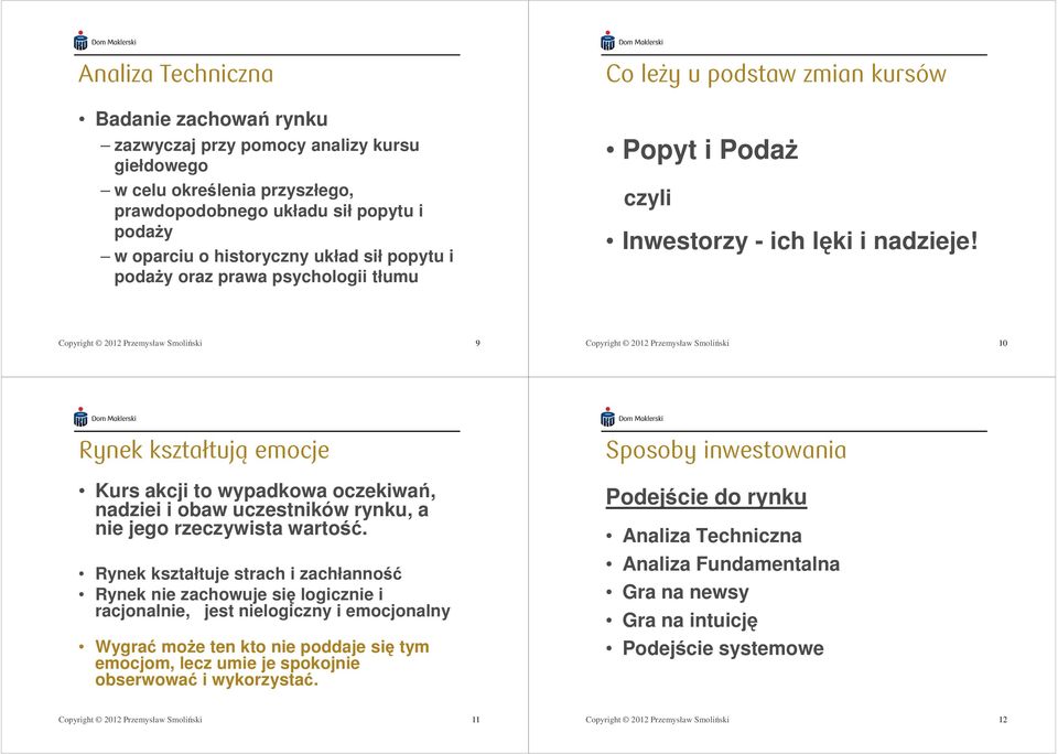 9 10 Rynek kształtują emocje Sposoby inwestowania Kurs akcji to wypadkowa oczekiwań, nadziei i obaw uczestników rynku, a nie jego rzeczywista wartość.