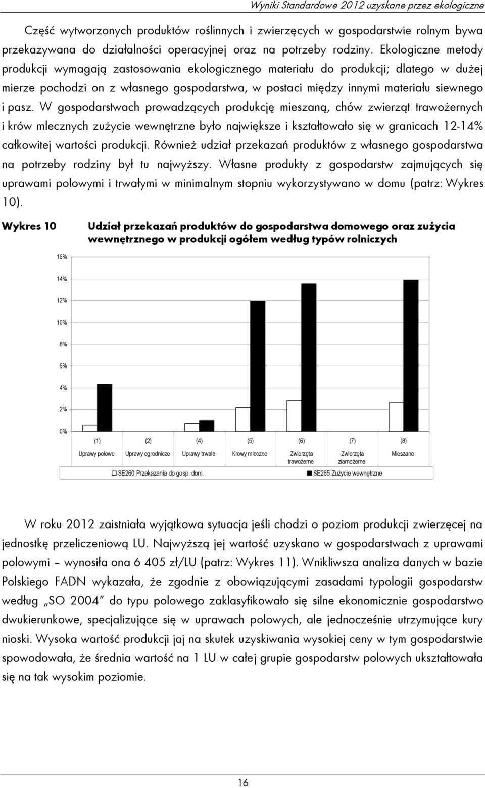 W gospodarstwach prowadzących produkcję mieszaną, chów zwierząt trawożernych i krów mlecznych zużycie wewnętrzne było największe i kształtowało się w granicach 12-14% całkowitej wartości produkcji.