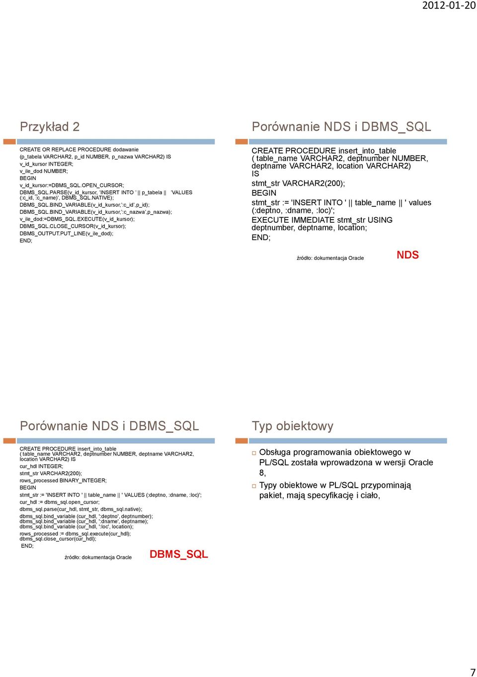 BIND_VARIABLE(v_id_kursor, :c_nazwa,p_nazwa); v_ile_dod:=dbms_sql.execute(v_id_kursor); DBMS_SQL.CLOSE_CURSOR(v_id_kursor); DBMS_OUTPUT.