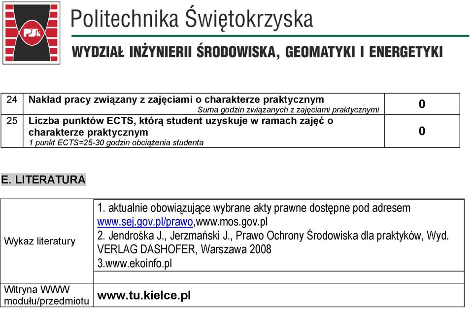 LITERATURA Wykaz literatury 1. aktualnie oboiązujące ybrane akty prane dostępne pod adresem.sej.gov.pl/prao,.mos.gov.pl 2.