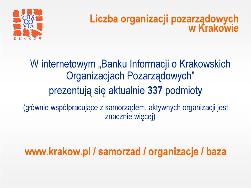 aktualnie 337 podmioty (głównie współpracujące z samorządem, aktywnych