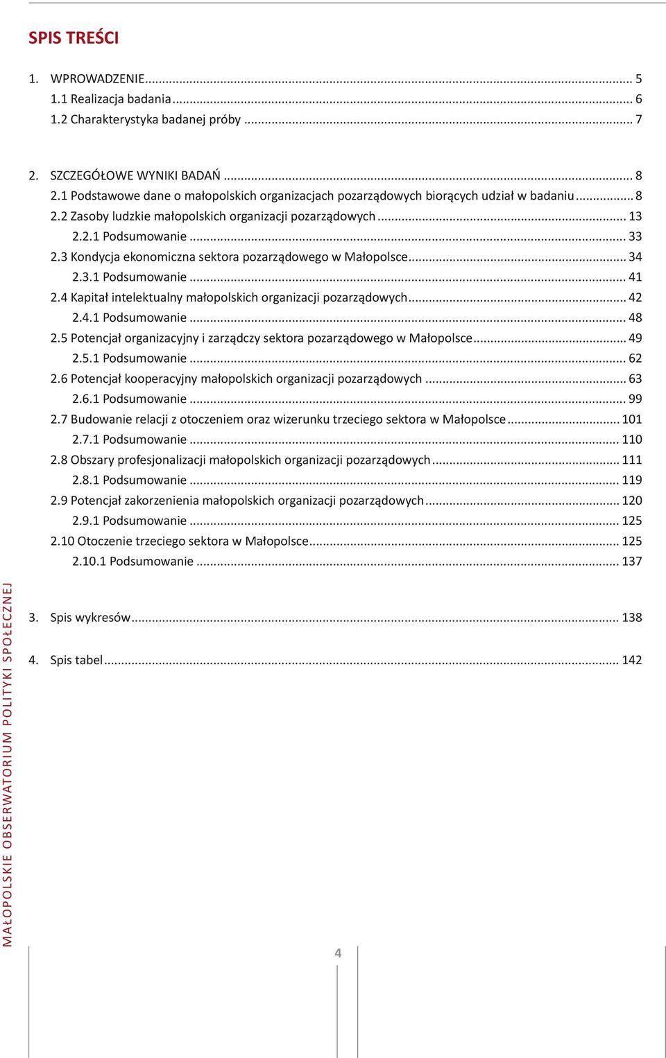 3 Kondycja ekonomiczna sektora pozarządowego w Małopolsce... 34 2.3.1 Podsumowanie... 41 2.4 Kapitał intelektualny małopolskich organizacji pozarządowych... 42 2.4.1 Podsumowanie... 48 2.