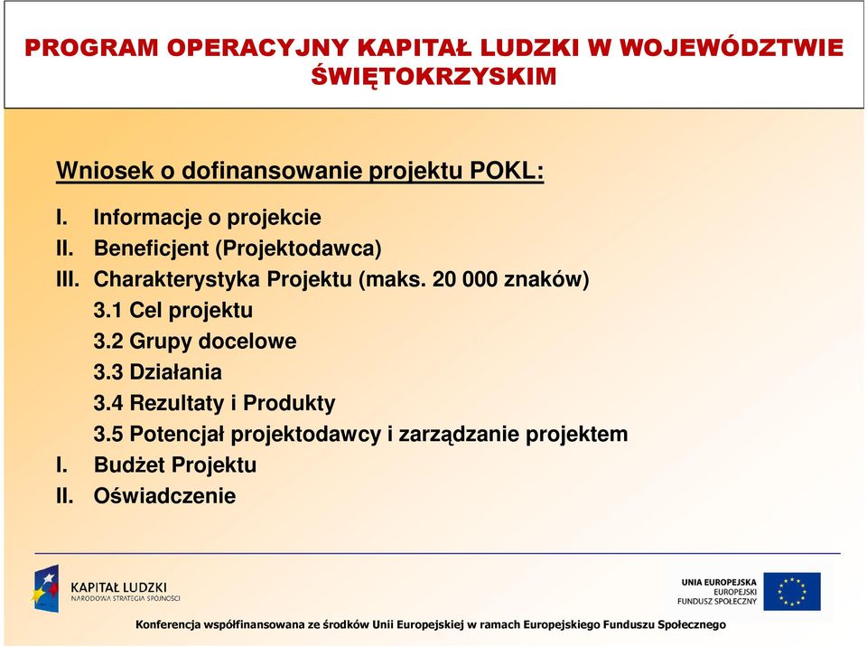 20 000 znaków) 3.1 Cel projektu 3.2 Grupy docelowe 3.3 Działania 3.