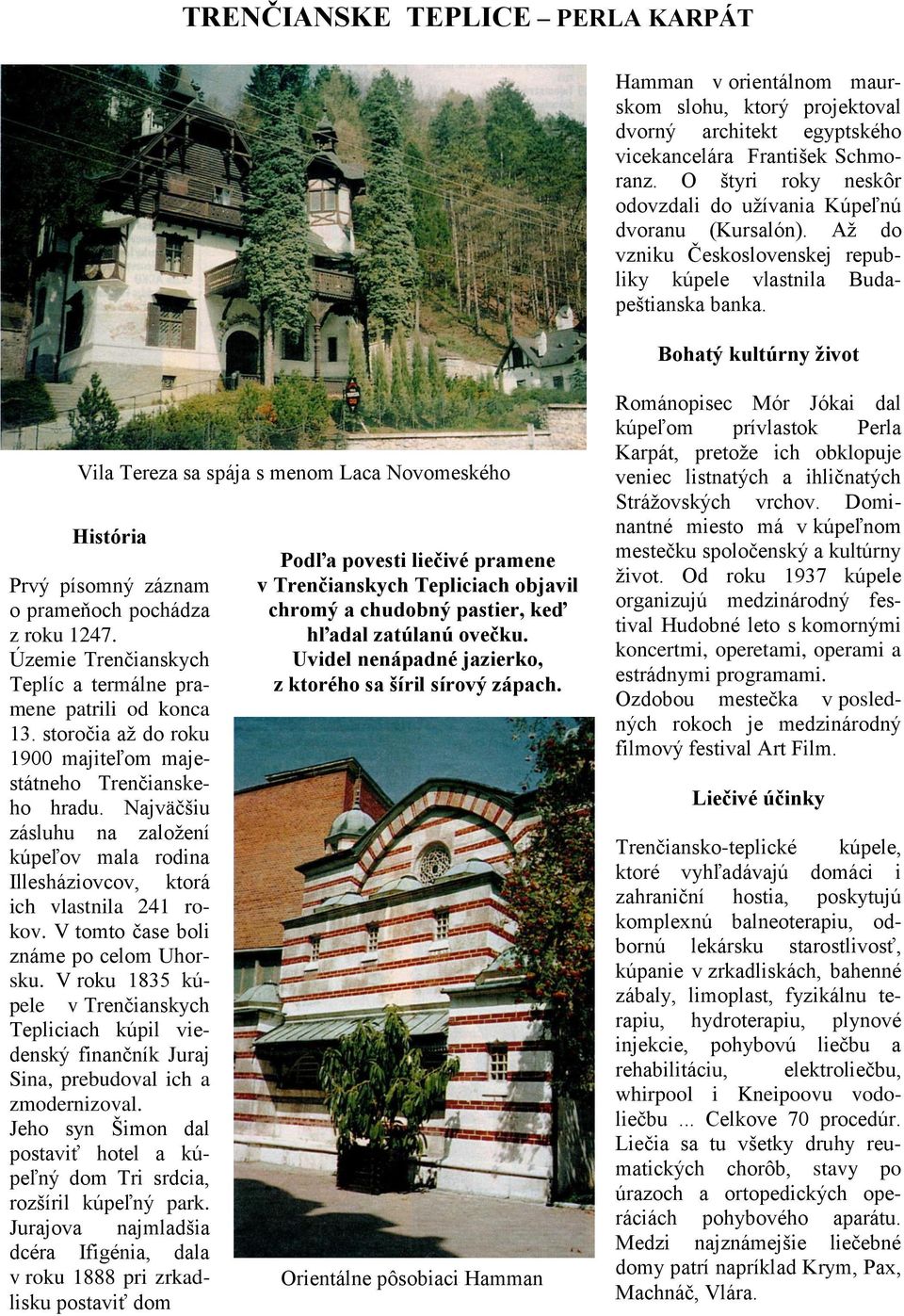 Bohatý kultúrny život Vila Tereza sa spája s menom Laca Novomeského História Prvý písomný záznam o prameňoch pochádza z roku 1247. Územie Trenčianskych Teplíc a termálne pramene patrili od konca 13.