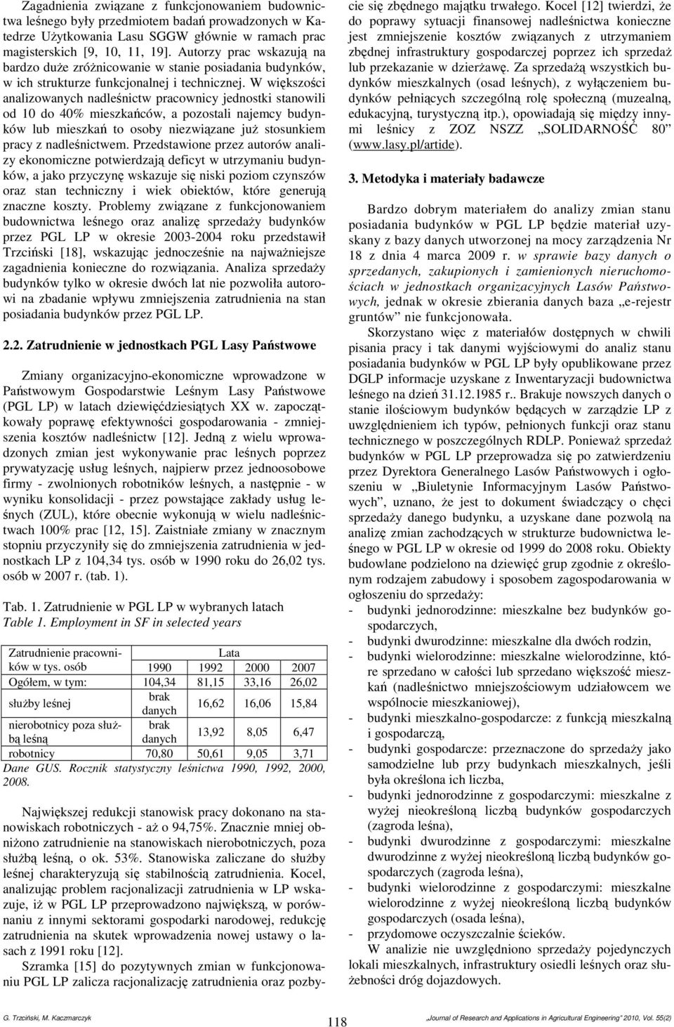 W większości analizowanych nadleśnictw pracownicy jednostki stanowili od 10 do 40% mieszkańców, a pozostali najemcy budynków lub mieszkań to osoby niezwiązane już stosunkiem pracy z nadleśnictwem.