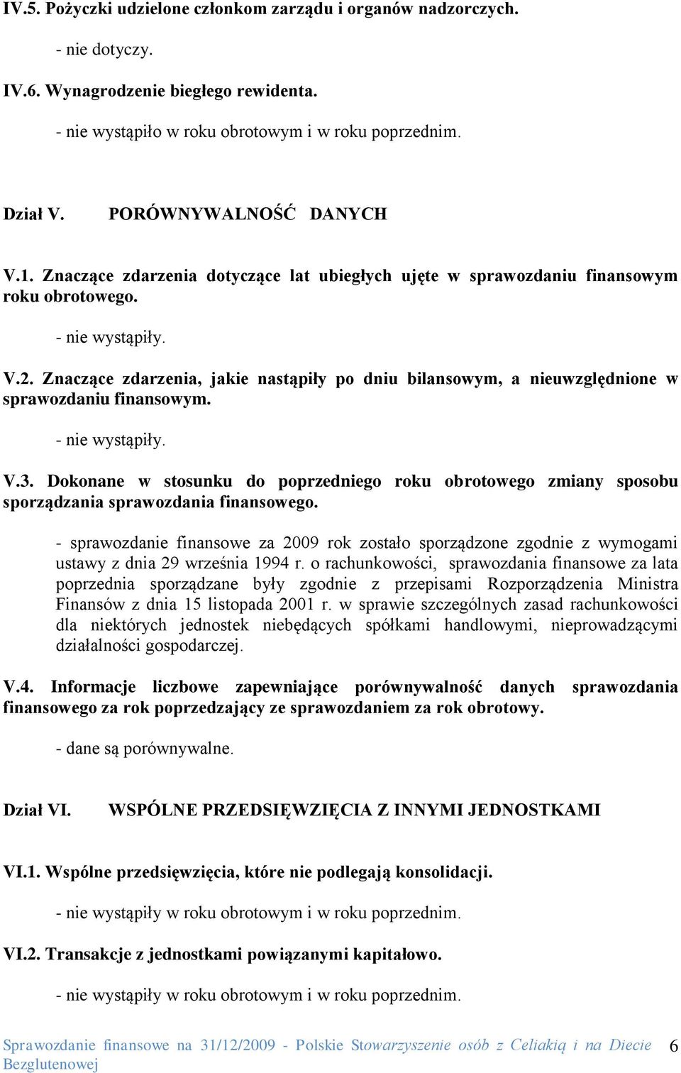 Znaczące zdarzenia, jakie nastąpiły po dniu bilansowym, a nieuwzględnione w sprawozdaniu finansowym. - nie wystąpiły. V.3.