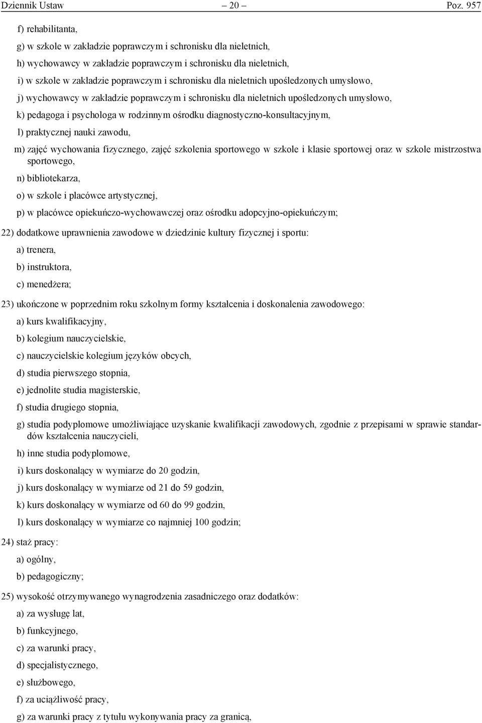 dla nieletnich upośledzonych umysłowo, j) wychowawcy w zakładzie poprawczym i schronisku dla nieletnich upośledzonych umysłowo, k) pedagoga i psychologa w rodzinnym ośrodku
