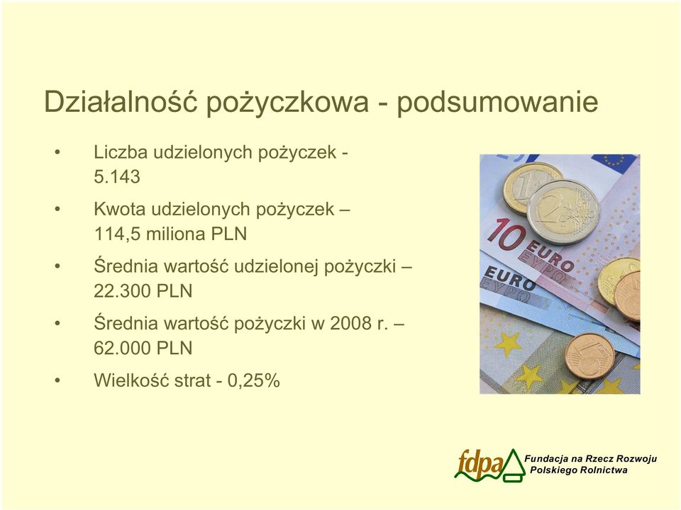 143 Kwota udzielonych po yczek 114,5 miliona PLN rednia