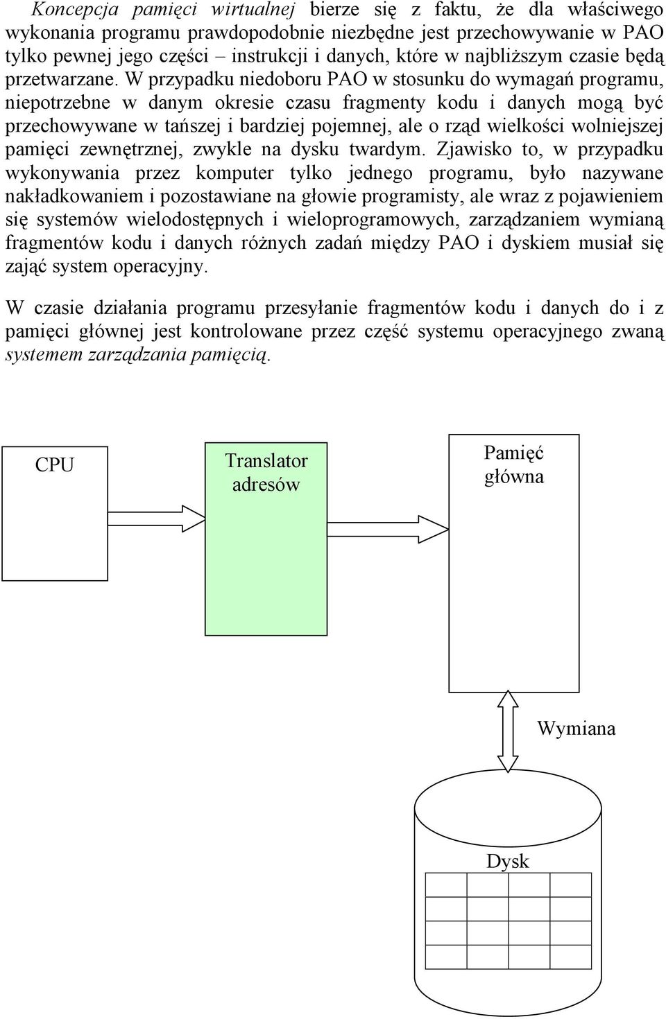 W przypadku niedoboru PAO w stosunku do wymagań programu, niepotrzebne w danym okresie czasu fragmenty kodu i danych mogą być przechowywane w tańszej i bardziej pojemnej, ale o rząd wielkości