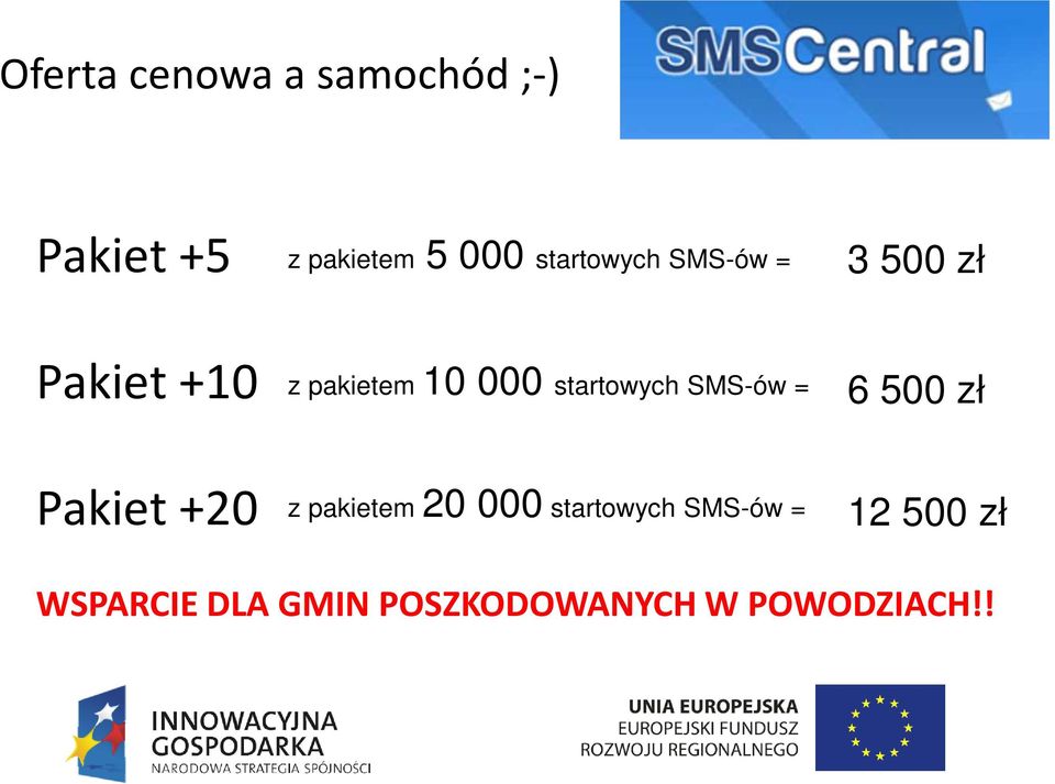 startowych SMS-ów = z pakietem 20 000 startowych SMS-ów = 3
