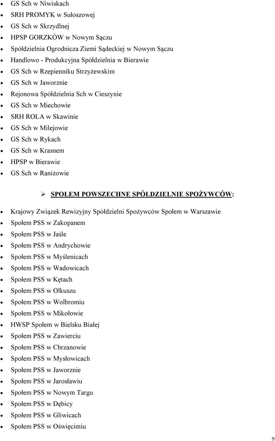 Raniżowie SPOŁEM POWSZECHNE SPÓŁDZIELNIE SPOŻYWCÓW: Krajowy Związek Rewizyjny Spółdzielni Spożywców Społem w Warszawie Społem PSS w Zakopanem Społem PSS w Jaśle Społem PSS w Andrychowie Społem PSS w