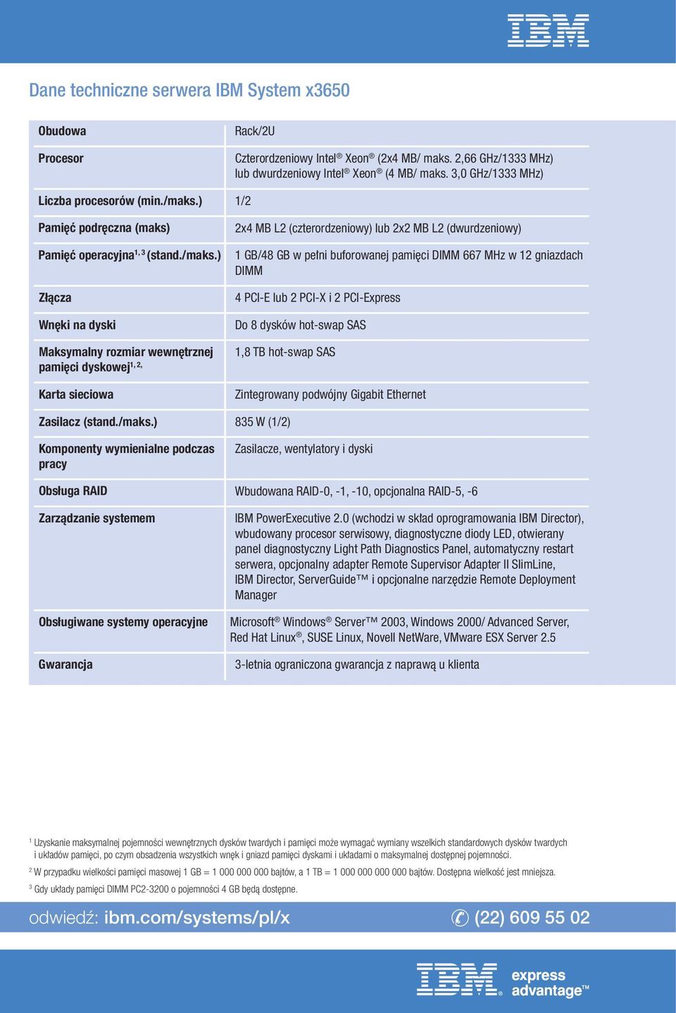 ) 1/2 Pami ç podr czna (maks) Pami ç operacyjna 1, 3 (stand./maks.