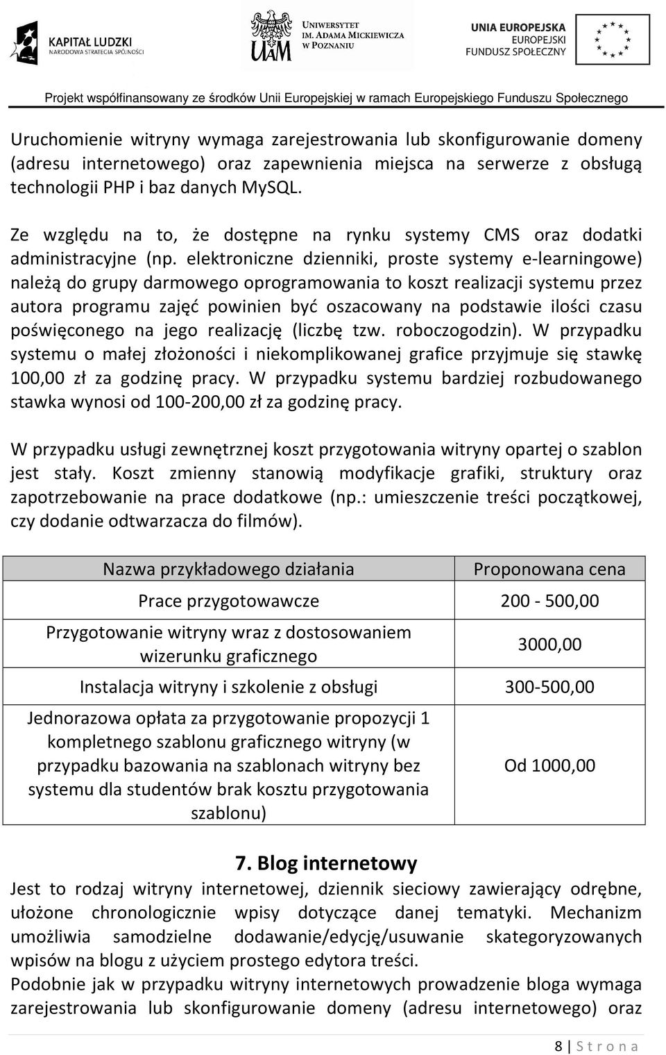 elektroniczne dzienniki, proste systemy e-learningowe) należą do grupy darmowego oprogramowania to koszt realizacji systemu przez autora programu zajęć powinien być oszacowany na podstawie ilości