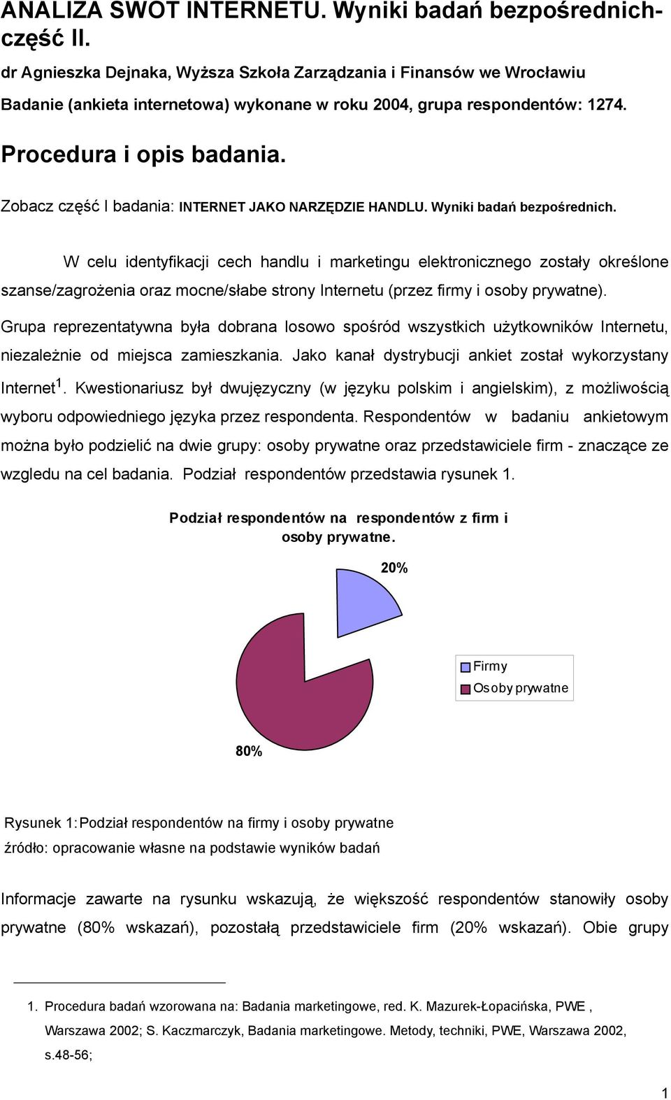 Zobacz część I badania: INTERNET JAKO NARZĘDZIE HANDLU. Wyniki badań bezpośrednich.