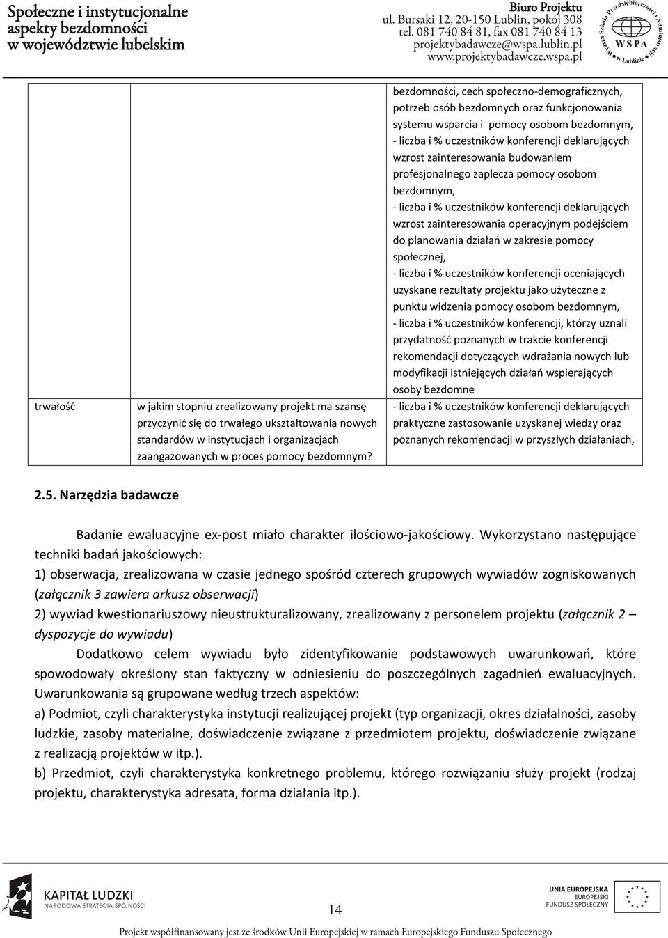 zainteresowania budowaniem profesjonalnego zaplecza pomocy osobom bezdomnym, - liczba i % uczestników konferencji deklarujących wzrost zainteresowania operacyjnym podejściem do planowania działań w