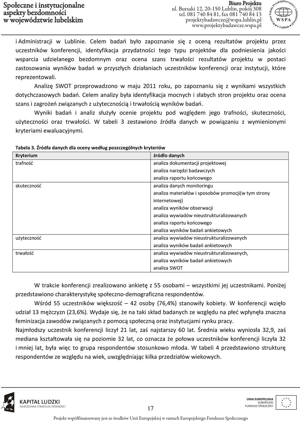 ocena szans trwałości rezultatów projektu w postaci zastosowania wyników badań w przyszłych działaniach uczestników konferencji oraz instytucji, które reprezentowali.