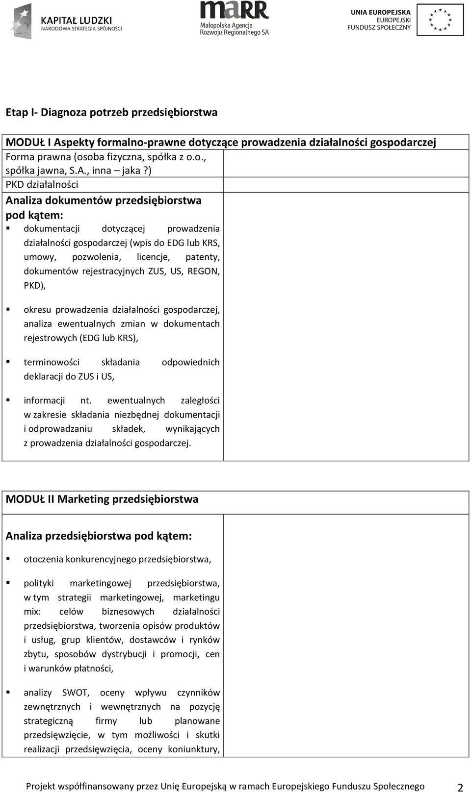 rejestracyjnych ZUS, US, REGON, PKD), okresu prowadzenia działalności gospodarczej, analiza ewentualnych zmian w dokumentach rejestrowych (EDG lub KRS), terminowości składania odpowiednich deklaracji