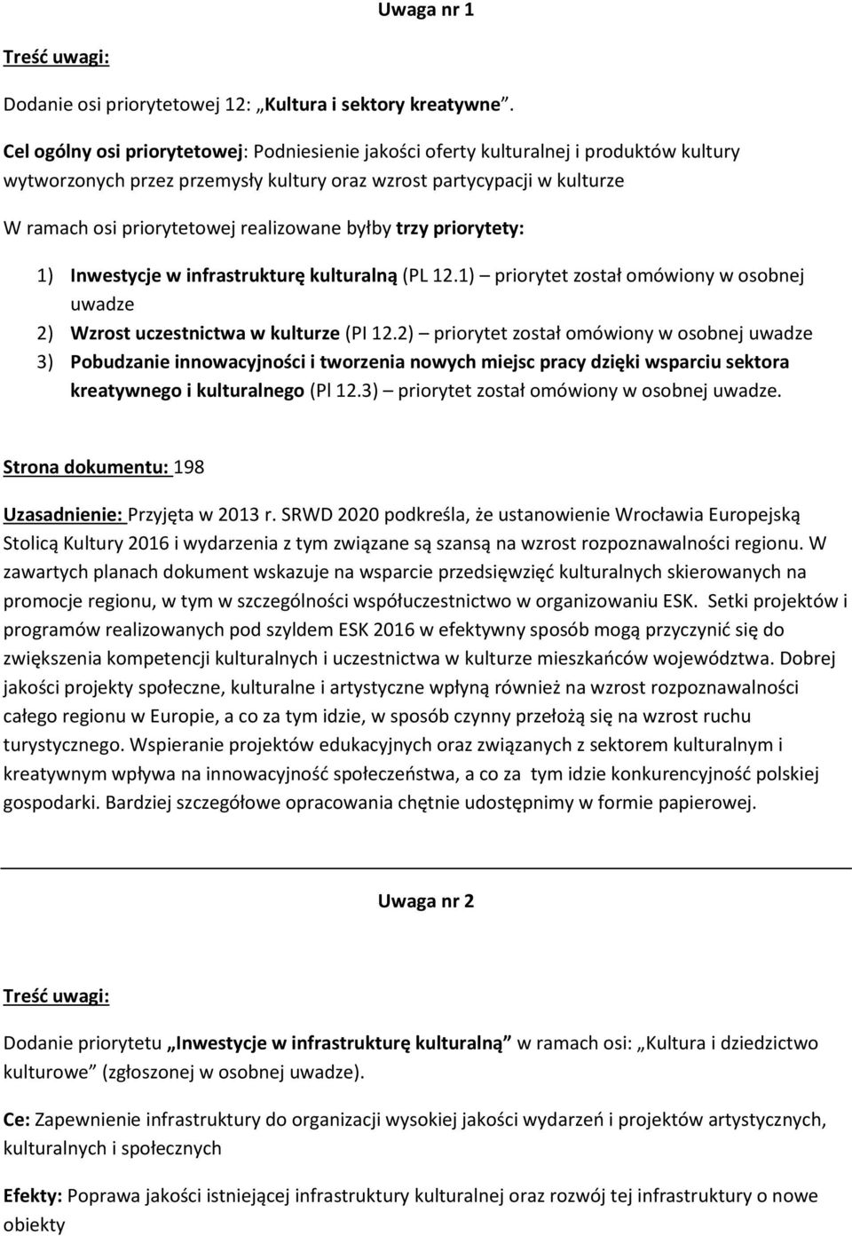 realizowane byłby trzy priorytety: 1) Inwestycje w infrastrukturę kulturalną (PL 12.1) priorytet został omówiony w osobnej uwadze 2) Wzrost uczestnictwa w kulturze (PI 12.