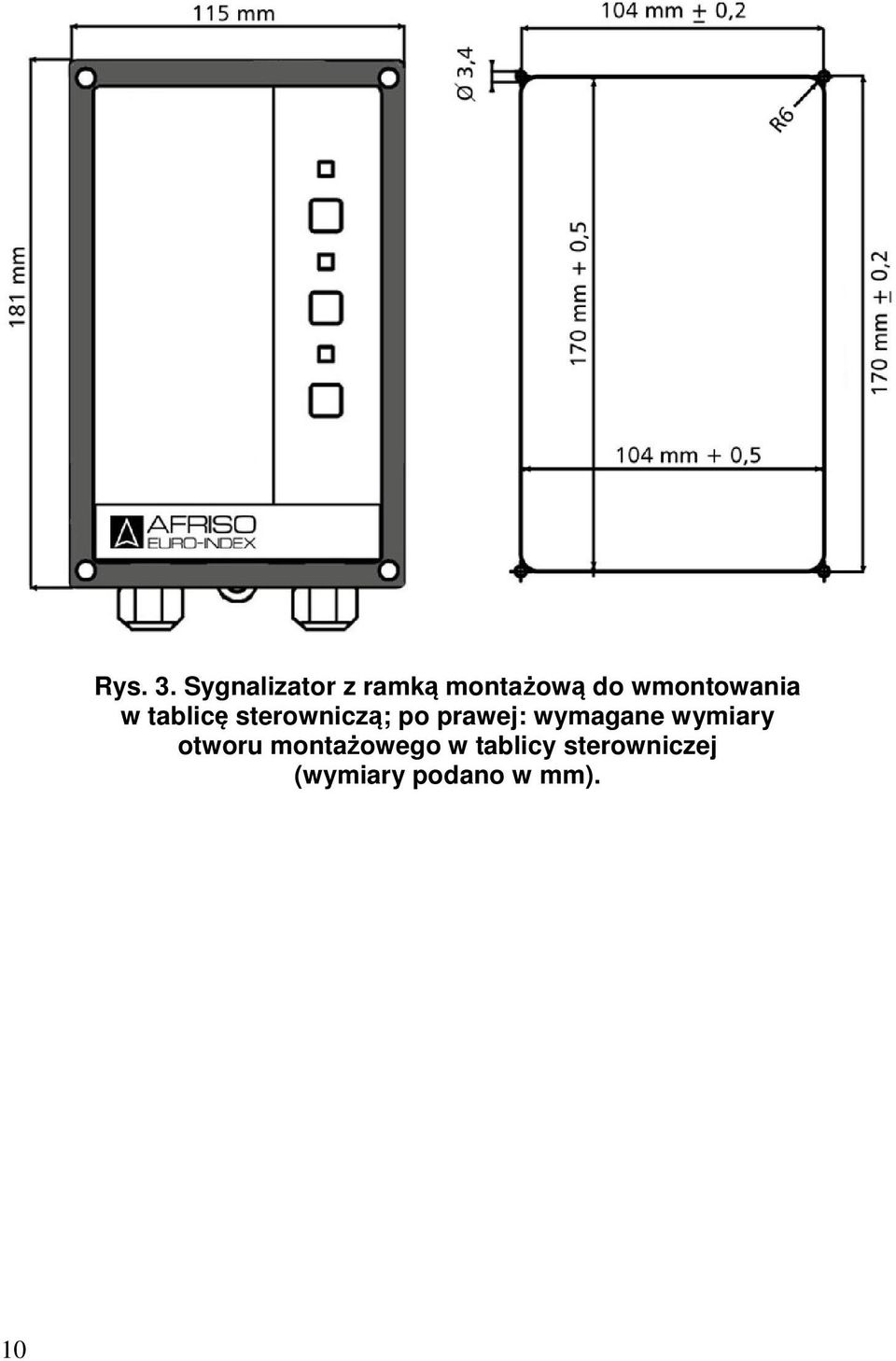 wmontowania w tablicę sterowniczą; po