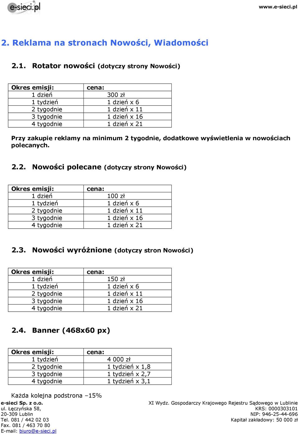 tygodnie, dodatkowe wyświetlenia w nowościach polecanych. 2.