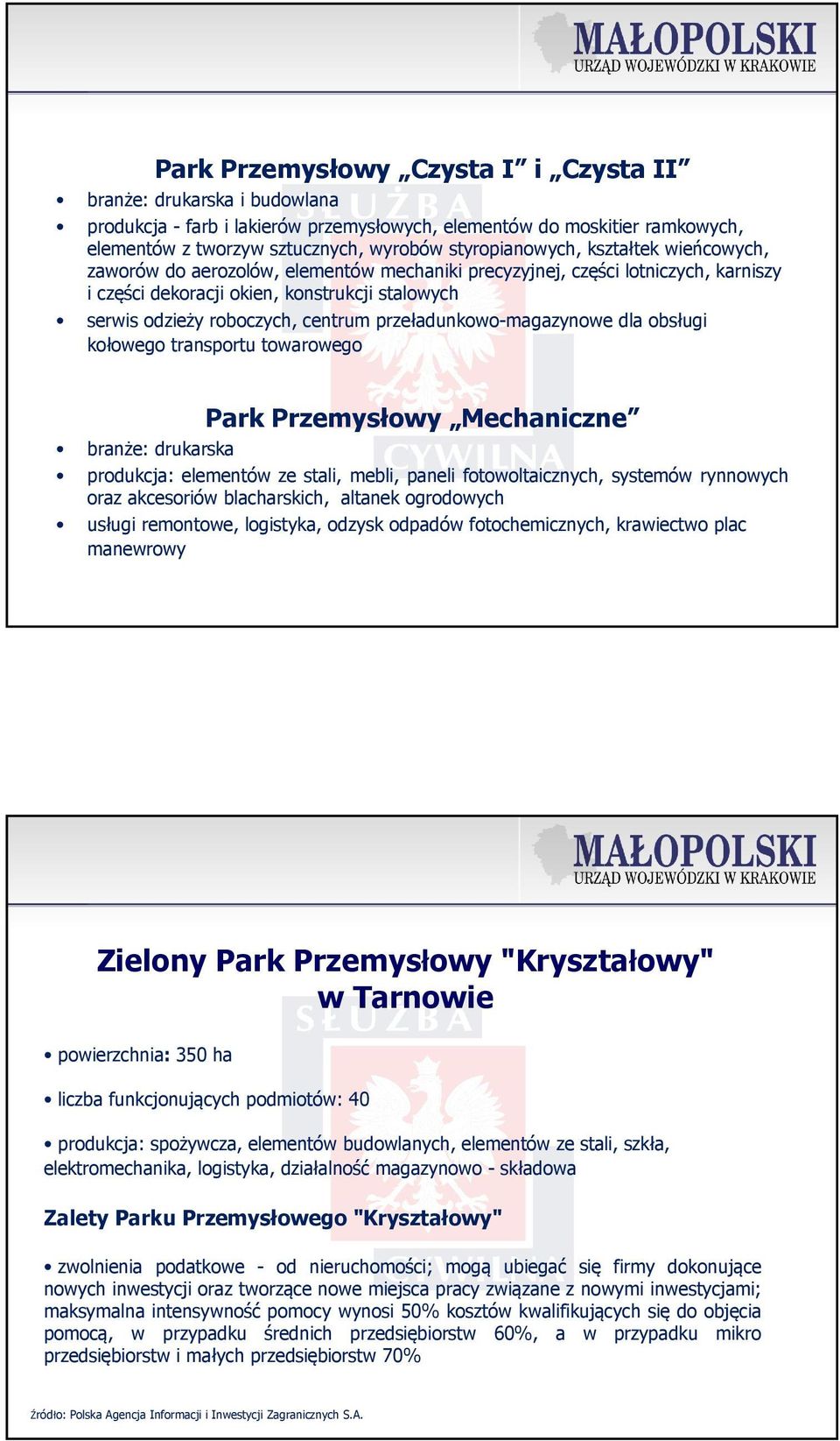 centrum przeładunkowo-magazynowe dla obsługi kołowego transportu towarowego Park Przemysłowy Mechaniczne branże: drukarska produkcja: elementów ze stali, mebli, paneli fotowoltaicznych, systemów